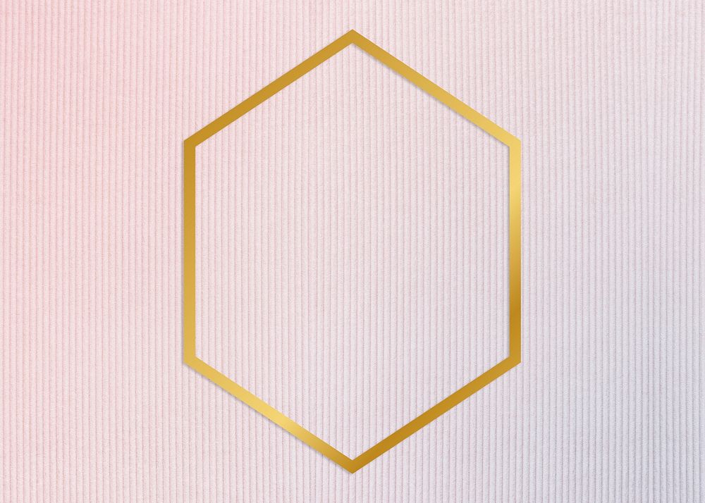 Gold hexagon frame on a pinkish blue fabric background illustration