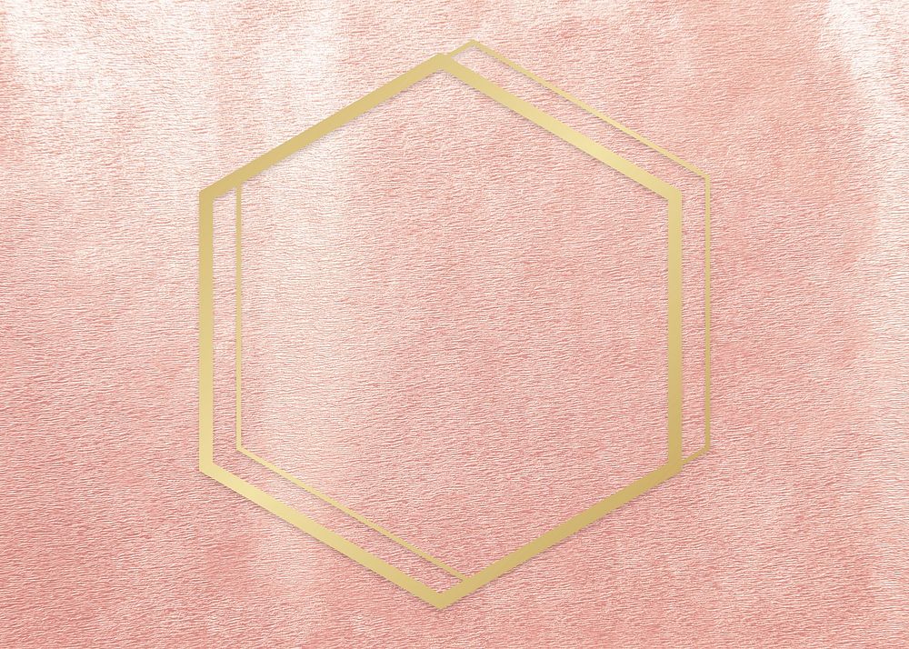 Gold hexagon frame on a rose gold background illustration