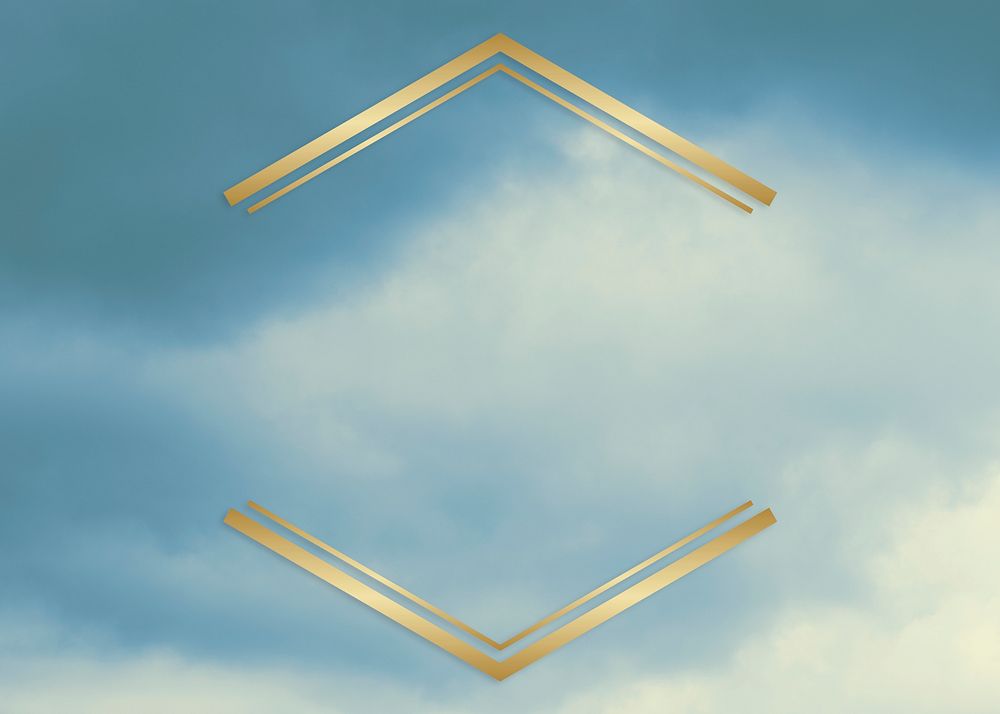 Gold hexagon frame on a blue sky background