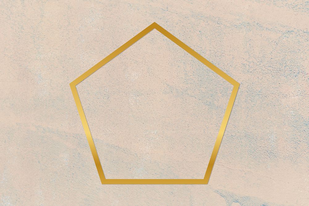 Gold pentagon frame on a rough beige background