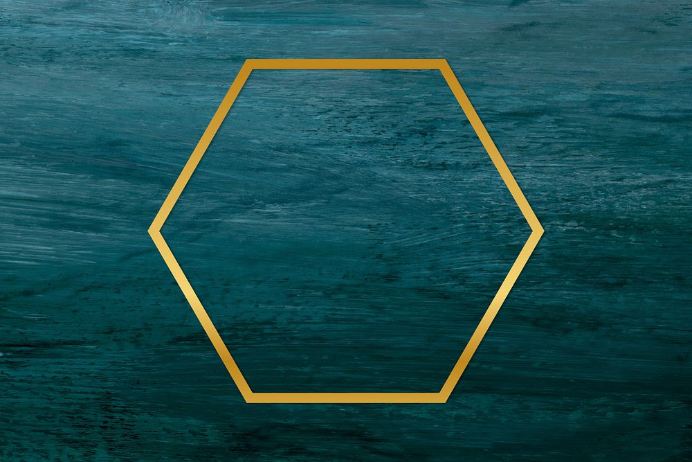 Gold hexagon frame on a blue brushstroke textured background