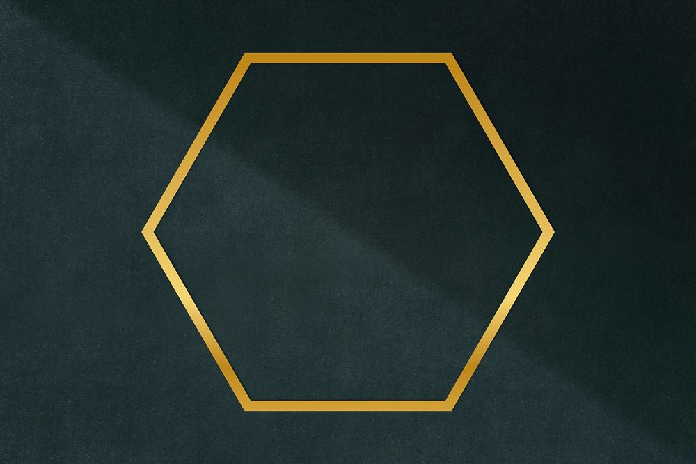 Gold hexagon frame on a dark gray concrete textured background