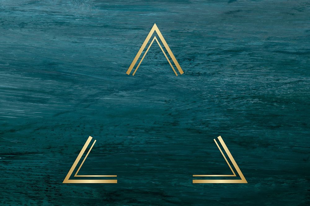 Gold triangle frame on a blue brushstroke textured background illustration