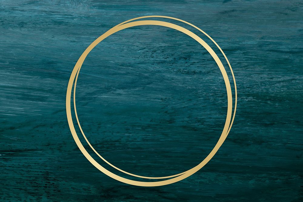 Gold circle frame on a blue brushstroke textured background illustration
