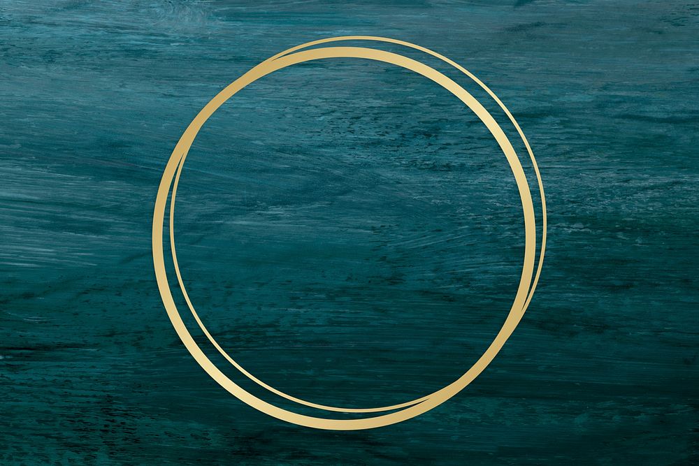 Gold circle frame on a blue brushstroke textured background
