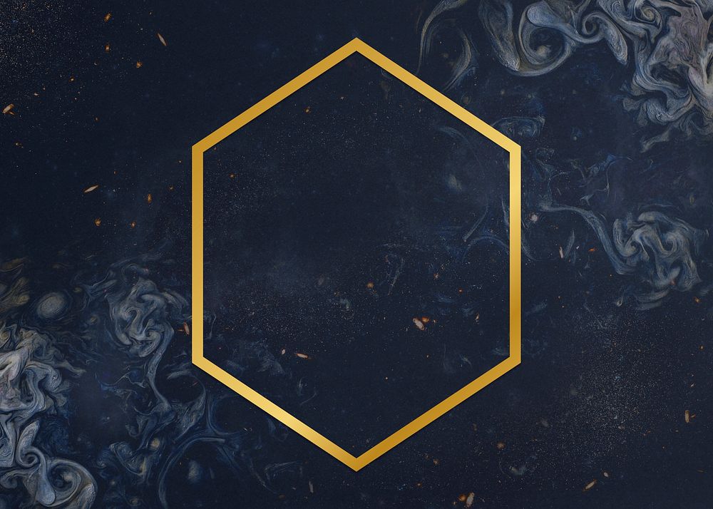 Gold hexagon frame on a universe patterned background