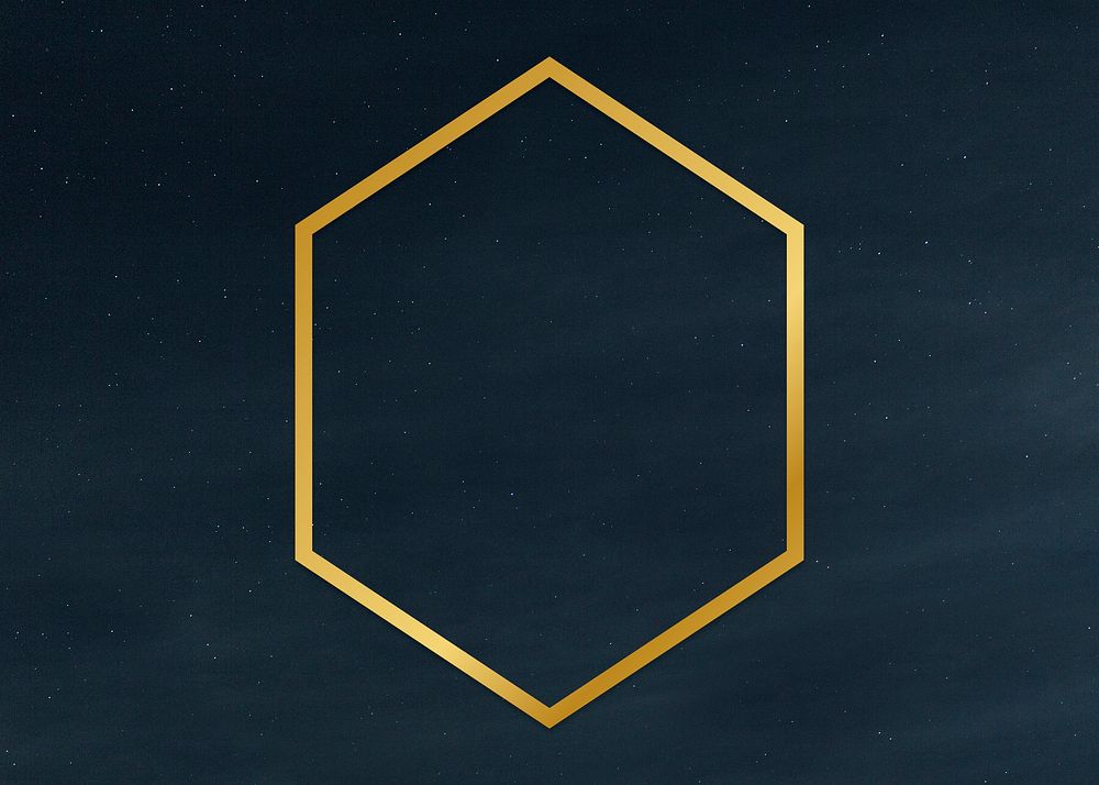 Gold hexagon frame on a clear night sky background