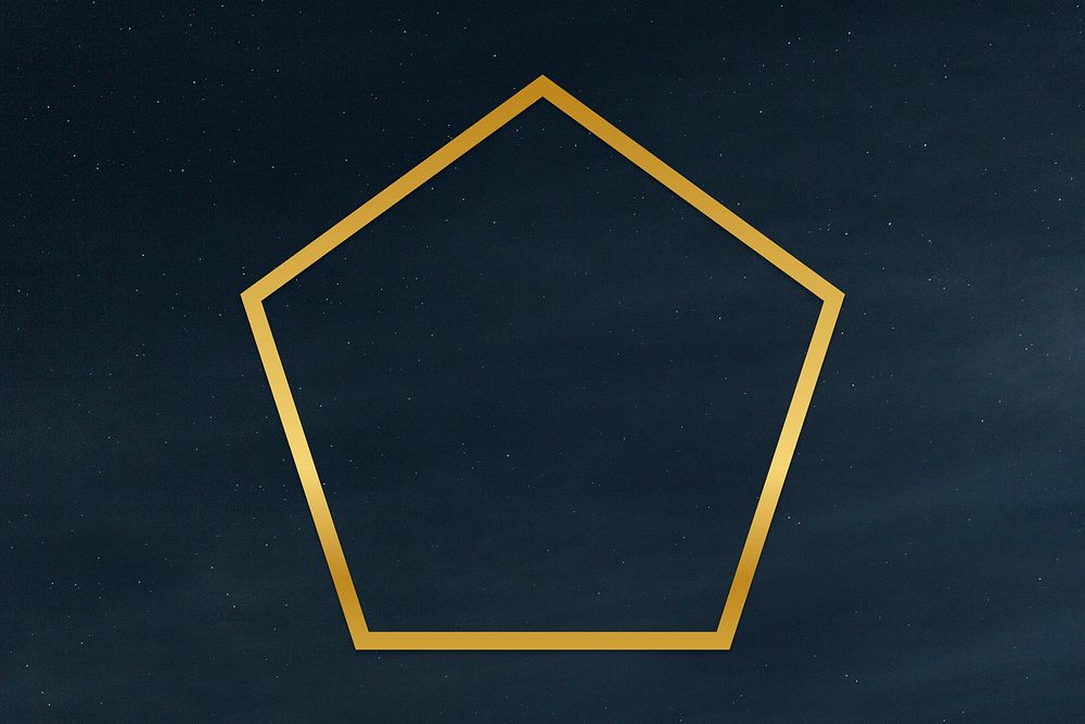 Gold pentagon frame on a clear night sky background