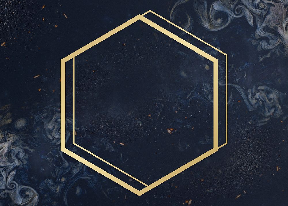 Gold hexagon frame on a universe patterned background