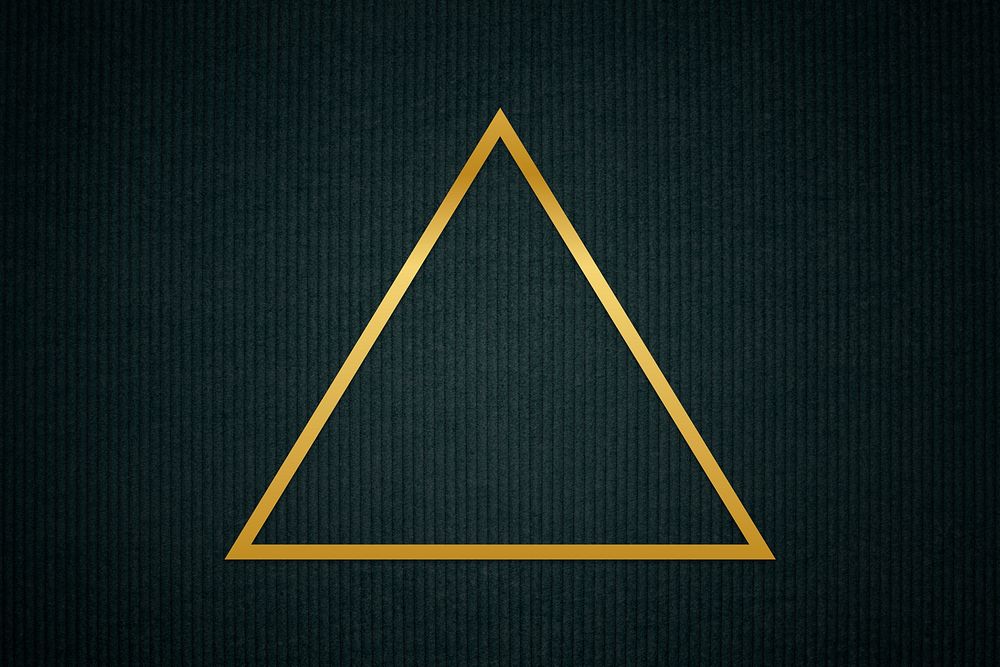 Gold triangle frame on a dark fabric textured background