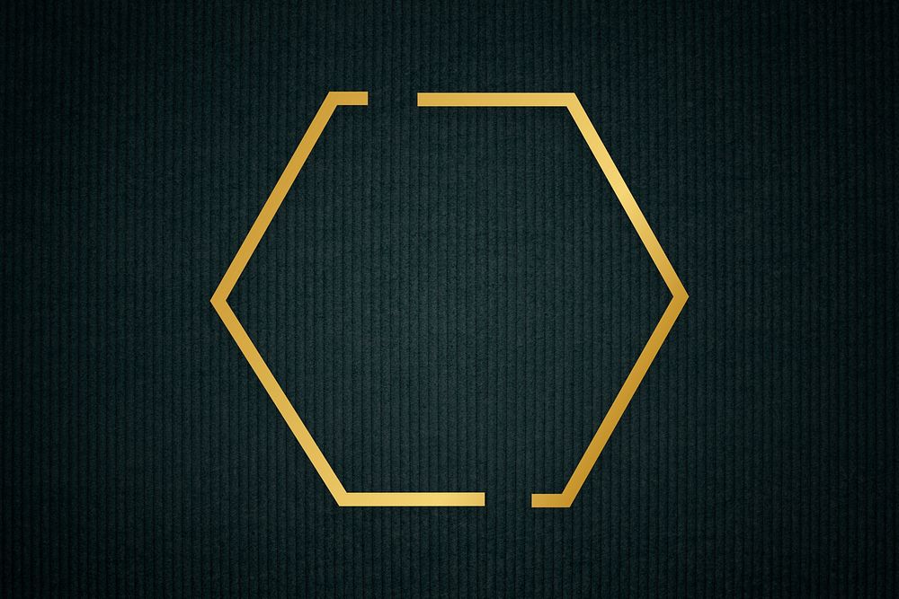 Gold hexagon frame on a dark fabric textured background