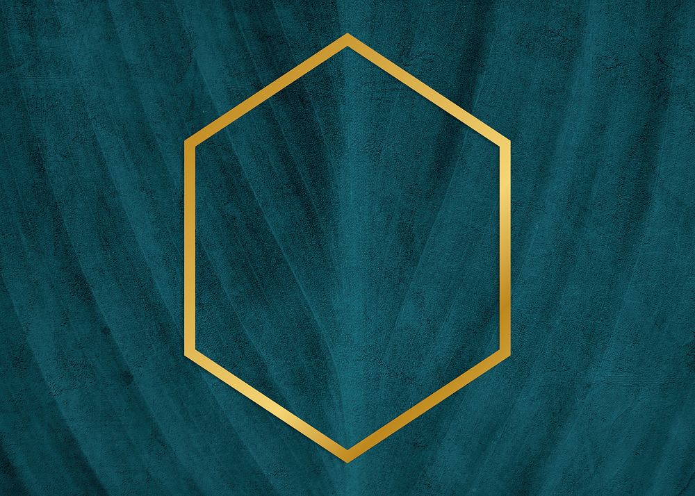 Golden framed hexagon on a leaf texture