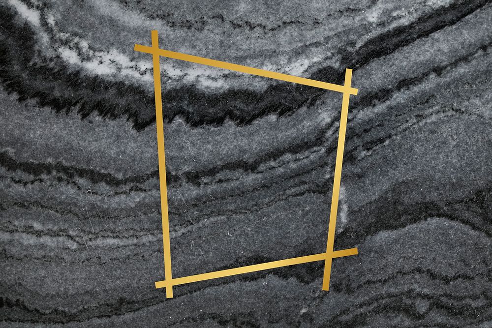 Gold trapezium frame on a gray marble textured background