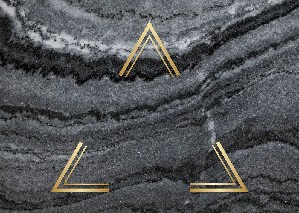 Gold triangle frame on a gray marble textured background illustration