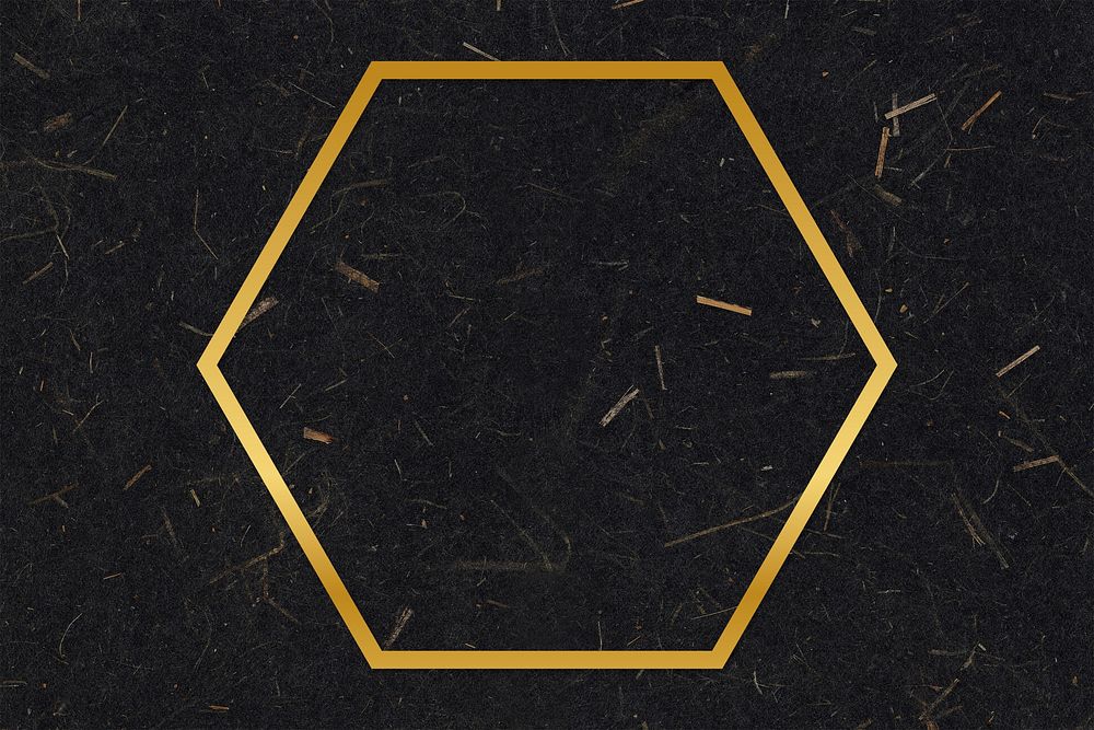Gold hexagon frame on a black mulberry paper textured background