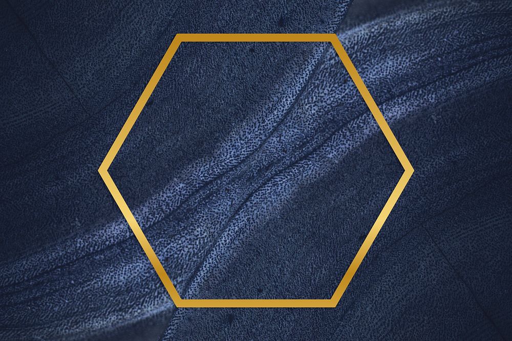 Golden framed hexagon on a blue textured stone