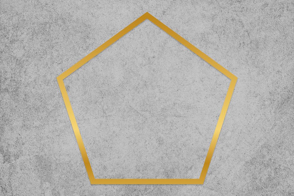 Gold pentagon frame on a gray concrete textured background