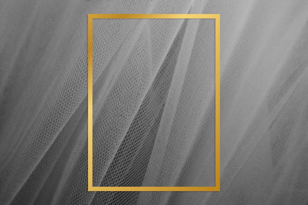 Golden framed rectangle on a gray fabric texture