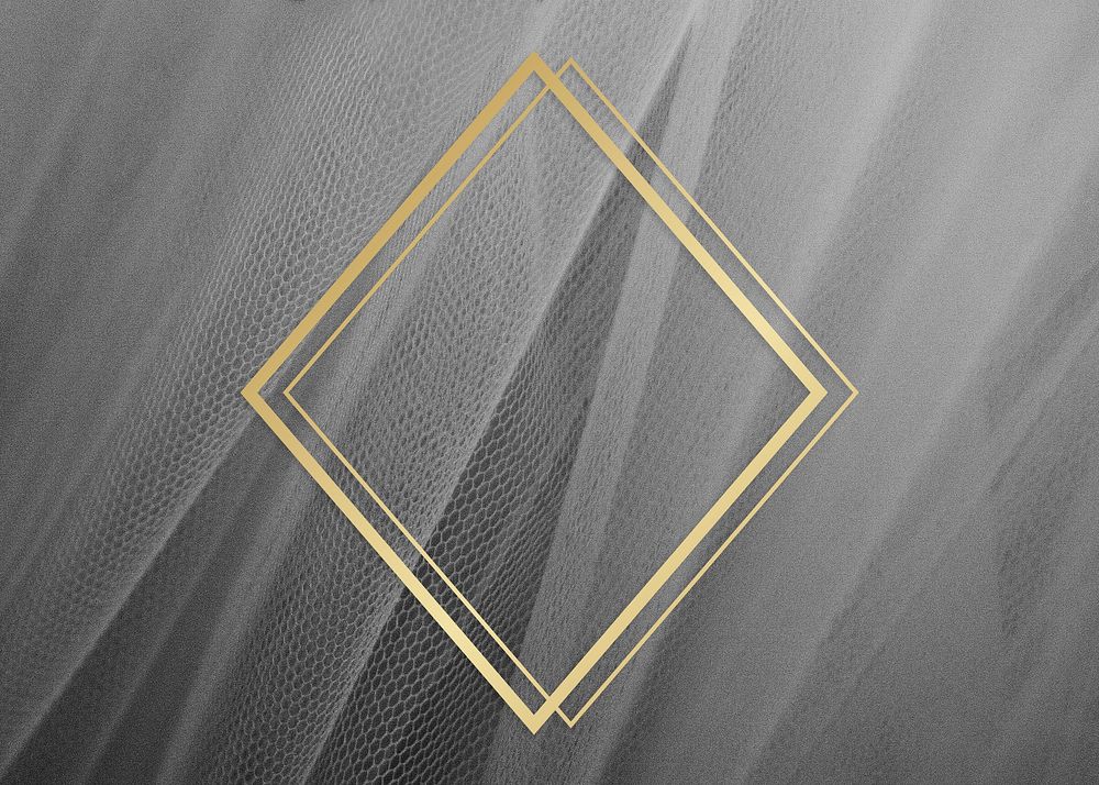 Golden framed rhombus on a gray fabric texture