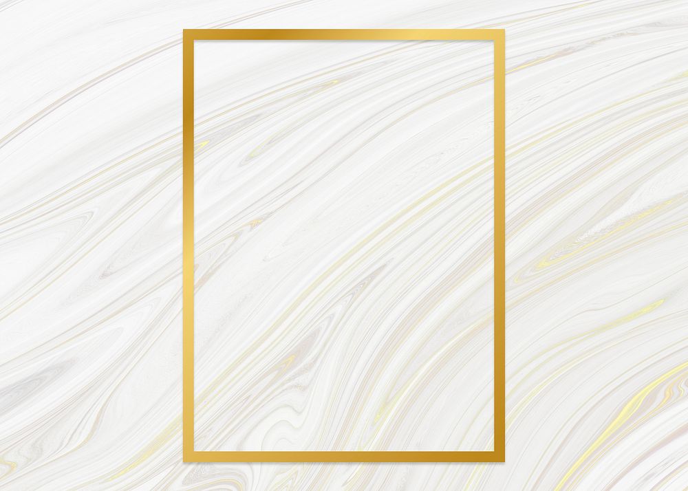 Golden framed rectangle on a liquid marble texture