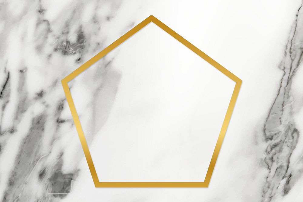 Golden framed pentagon on a marble texture