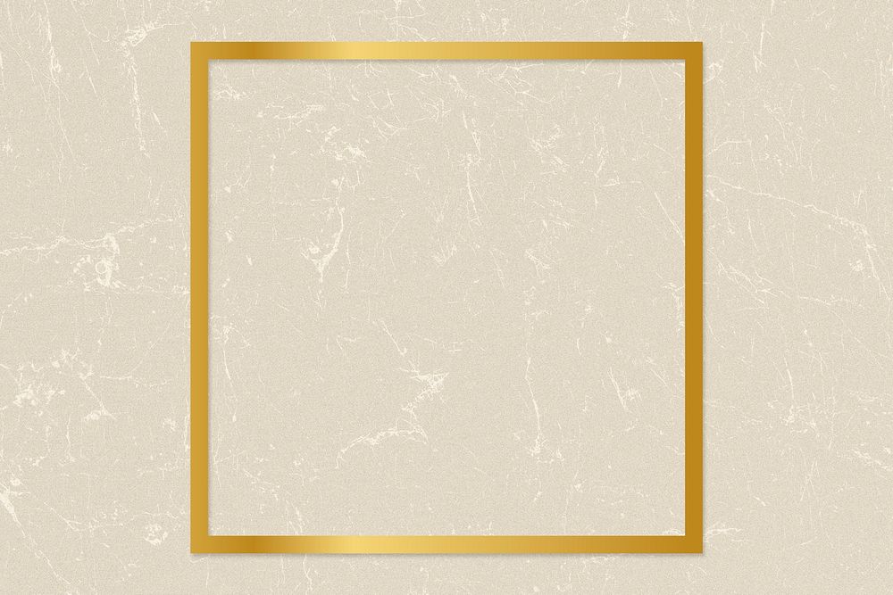 Gold square frame on a beige paper textured background