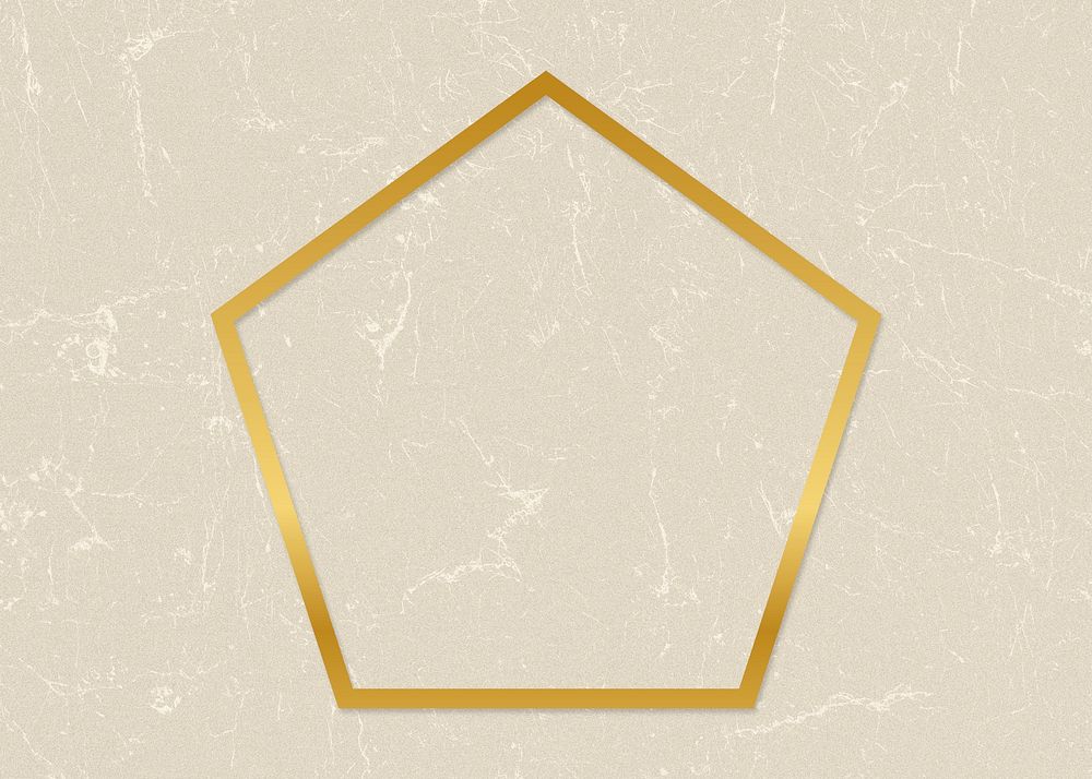 Gold pentagon frame on a beige paper textured background