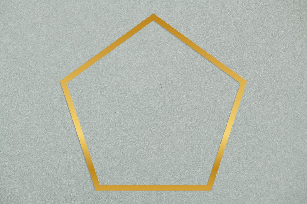 Gold pentagon frame on a gray concrete textured background