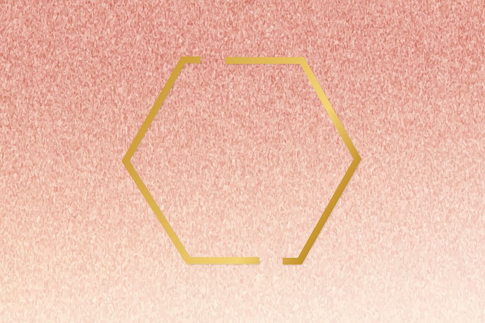 Gold hexagon frame on a rose gold background vector