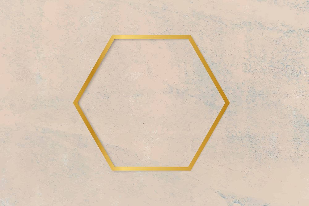 Gold hexagon frame on a rough beige background vector