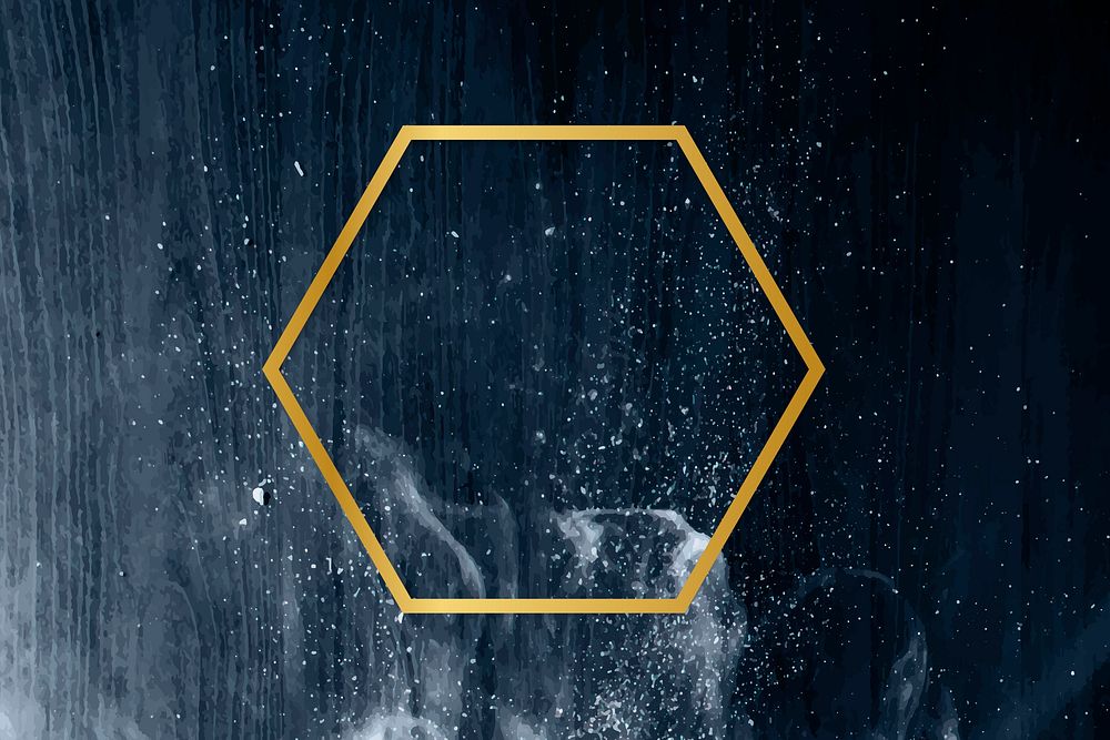 Gold hexagon frame on a clear night sky background vector