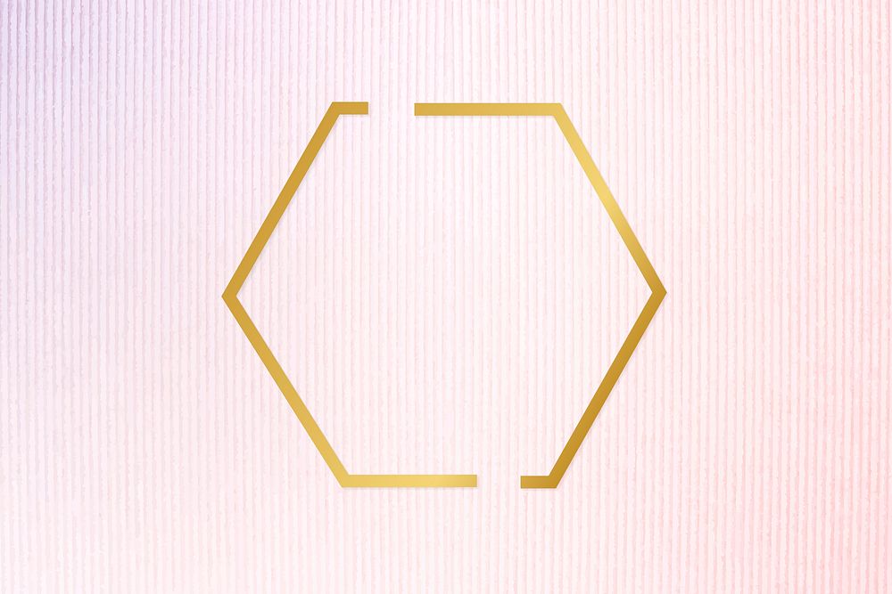 Gold hexagon frame on a pinkish blue fabric background vector