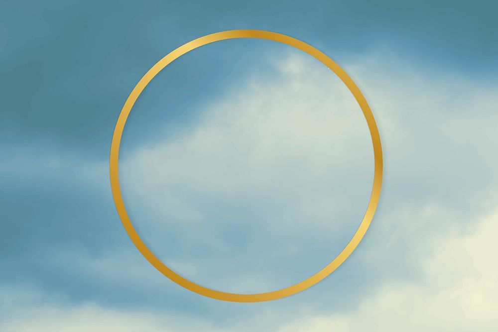 Gold round frame on a blue sky background vector