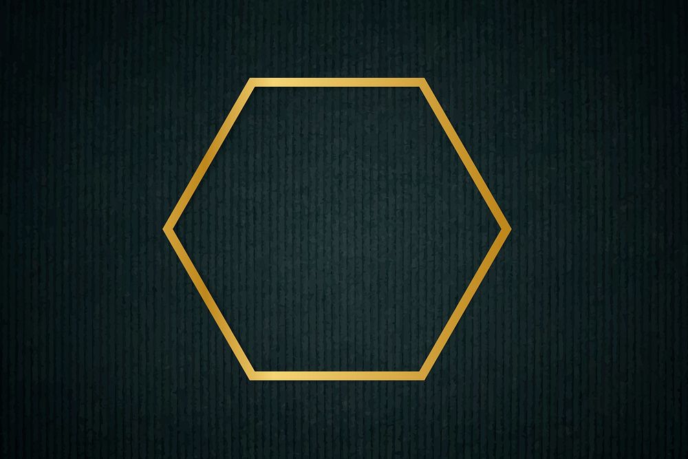 Gold hexagon frame on a dark fabric textured background vector