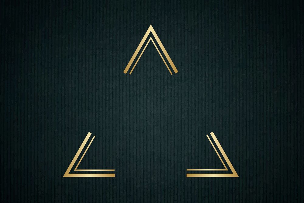 Gold triangle frame on a dark fabric textured background vector