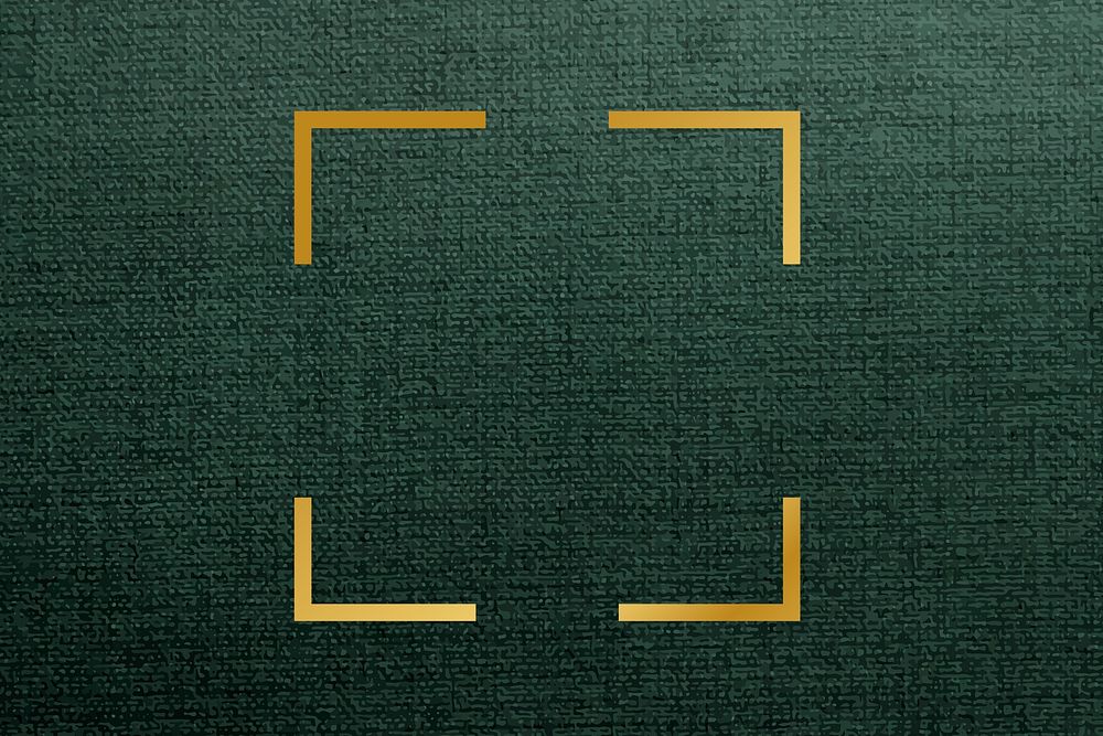 Gold square frame on a green fabric textured background vector