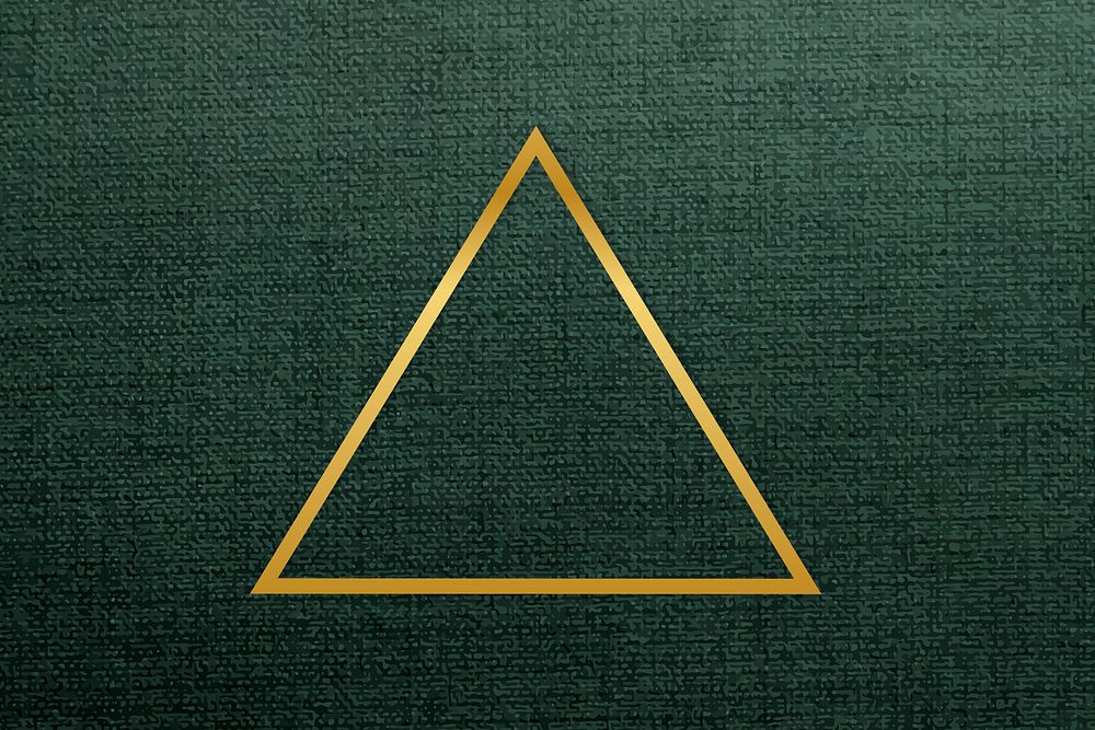 Gold triangle frame on a green fabric textured background vector