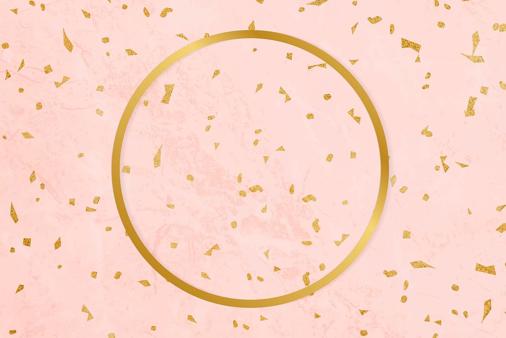 Gold round frame on a pink patterned background vector