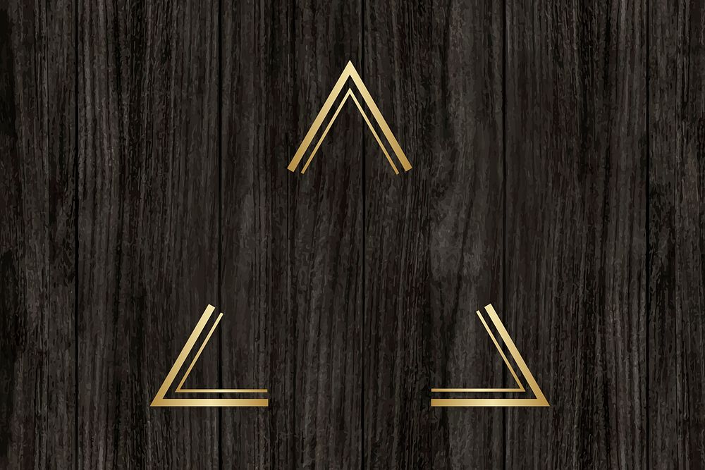 Gold triangle frame on a wooden background vector