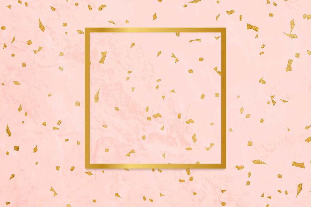 Gold square frame on a pink patterned background vector