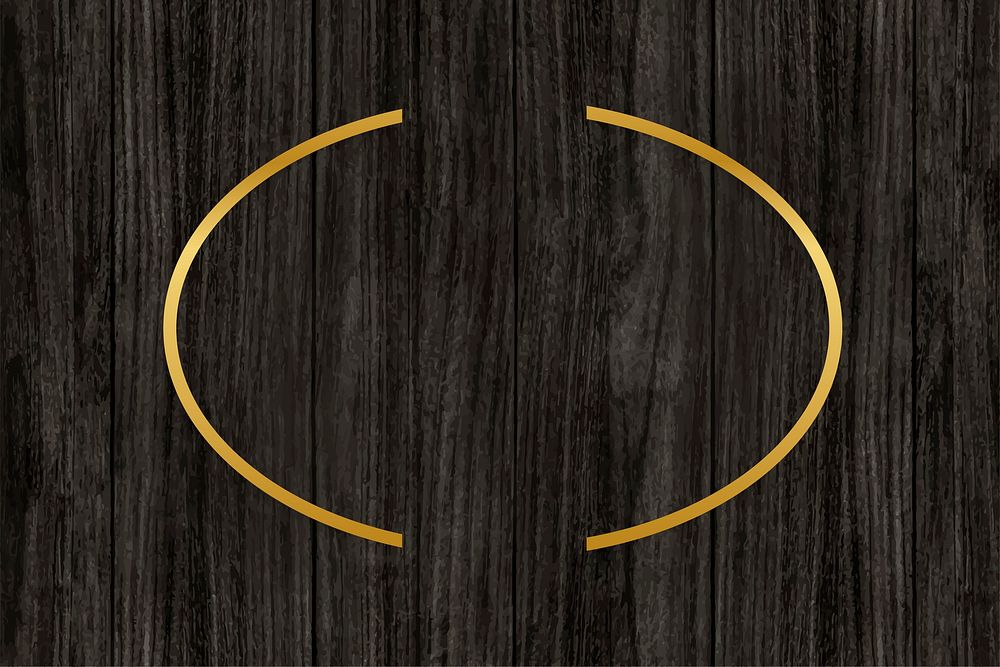 Gold oval frame on a wooden background vector