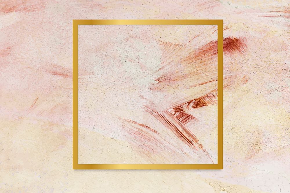 Gold square frame on a pink paintbrush stroke patterned background vector