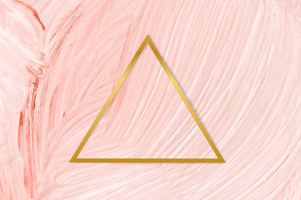 Gold triangle frame on a pastel pink paintbrush stroke patterned background vector