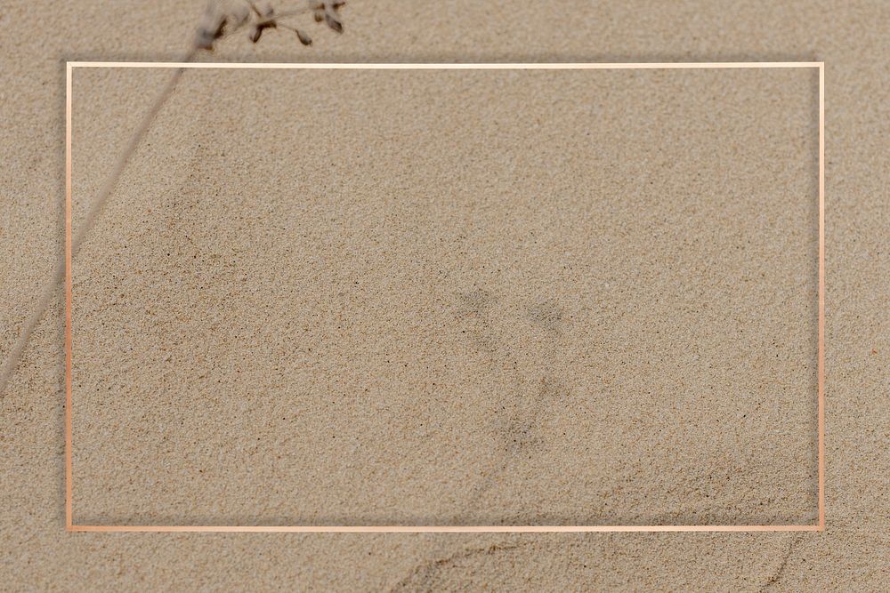 Gold rectangle frame on beach sand background