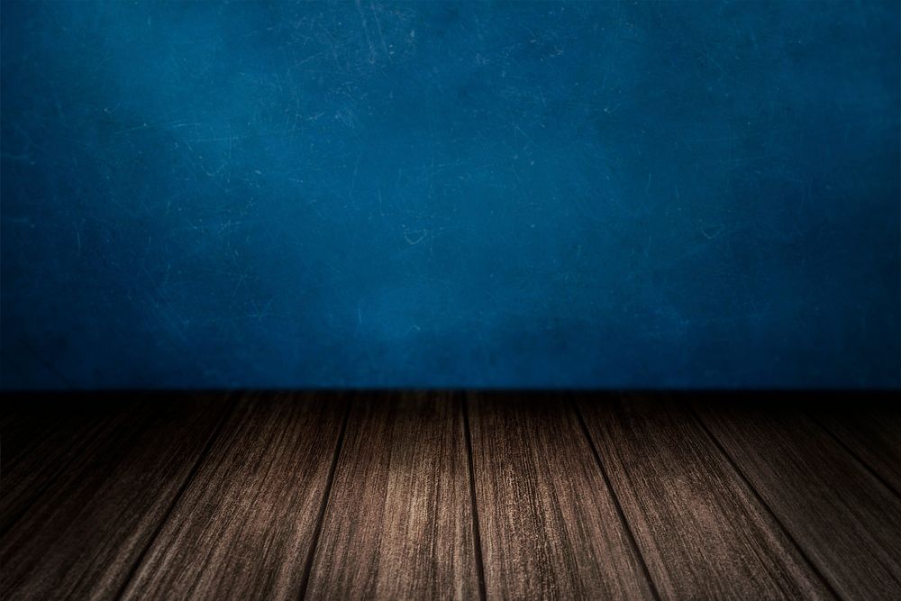 Wooden floor with blue wall product background