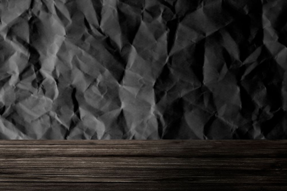 Gray crumpled textured with wooden plank product background