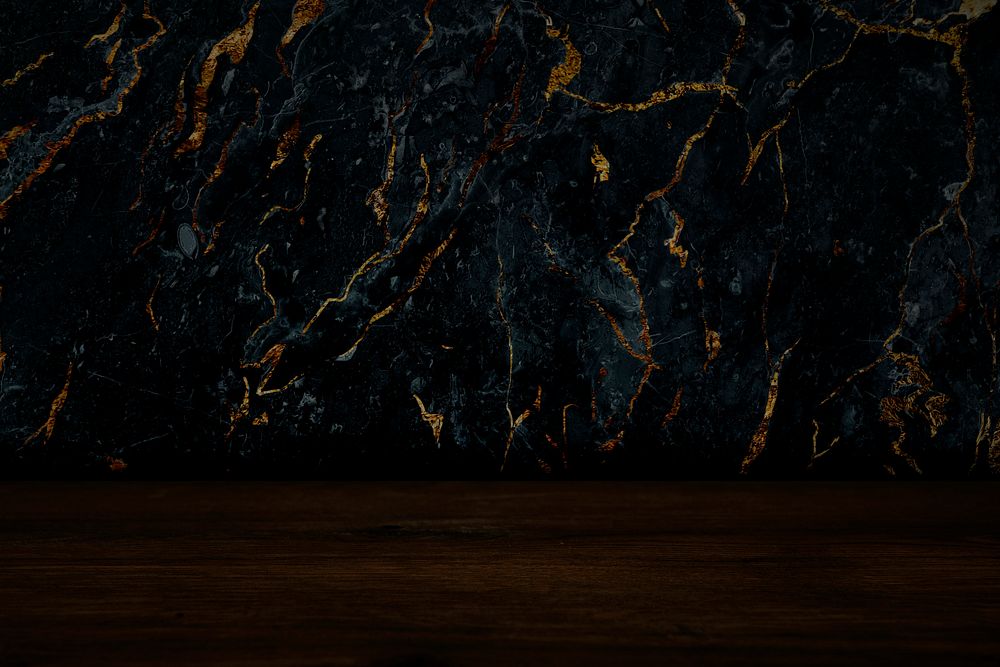 Black marbled wall with wooden floor product background
