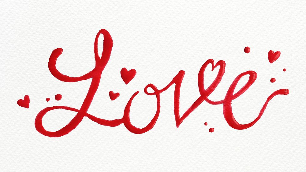 Cursive red Love typography on a white background