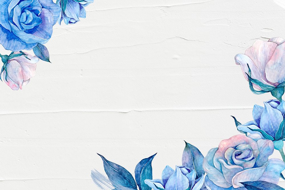 Blue watercolor flower frame background