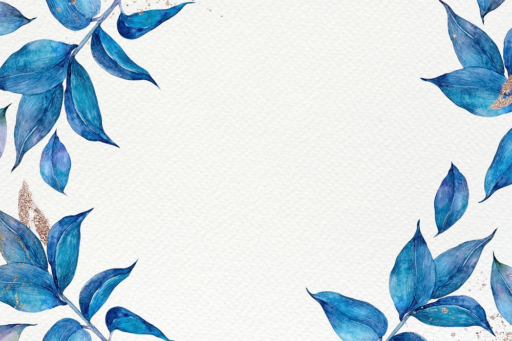 Blue botanical leaf frame in watercolor